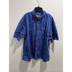 Duluth Trading Mens Blue Red Lobster Crab Shirt Short Sleeve XL 100% Cotton